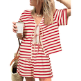 thumbnail image 1 of Tee-Shirts Rayés et Shorts pour Femmes Pyjamas Vêtements de Détente Rouge P, 1 of 6