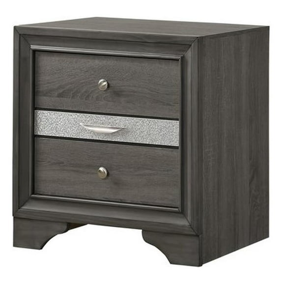 Atlin Designs 2-Drawer Traditional Wood Nightstand with Jewellery Tray in Gray