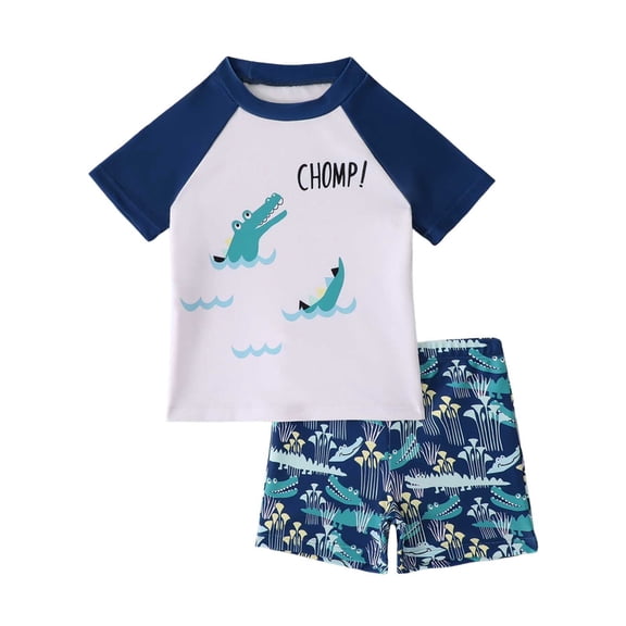 Hiijoy Toddler Boys 2-Piece Swimsuit Short Sleeve Rash Guard Shorts Bathing Suit, Sizes 3-7