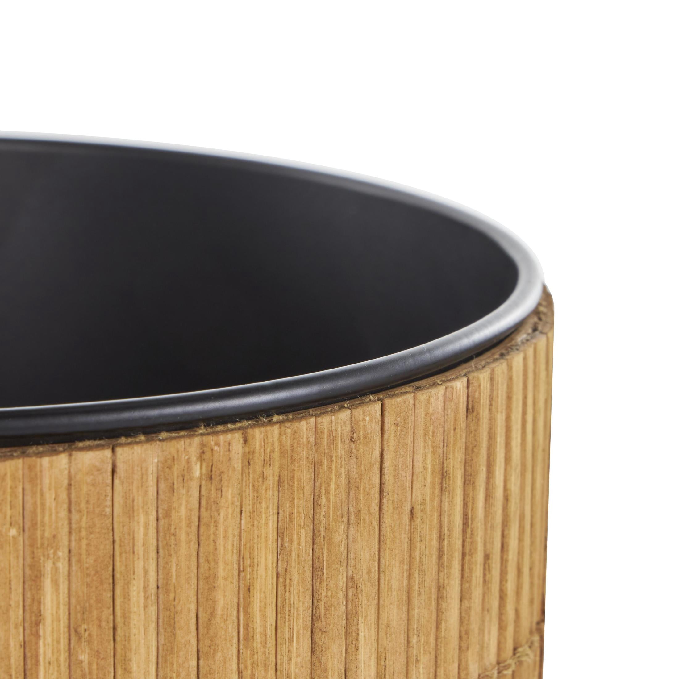 DecMode 9", 8"H Handmade Brown Bamboo Wood Planter with Black Metal Interior (2 Count)