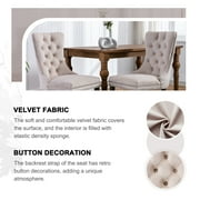 Tzicr Tufted Dining Chairs Set of 4, Upholstered Dining Chairs with Nailhead Back, Nailhead Trim, Velvet Dining Chairs for Kitchen/Bedroom/Dining Room(Beige)