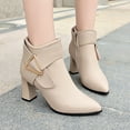 thumbnail image 2 of B91xZ Womens Biker Boots Exterior Zip Flat Ankle Boot,Beige 6.5, 2 of 5