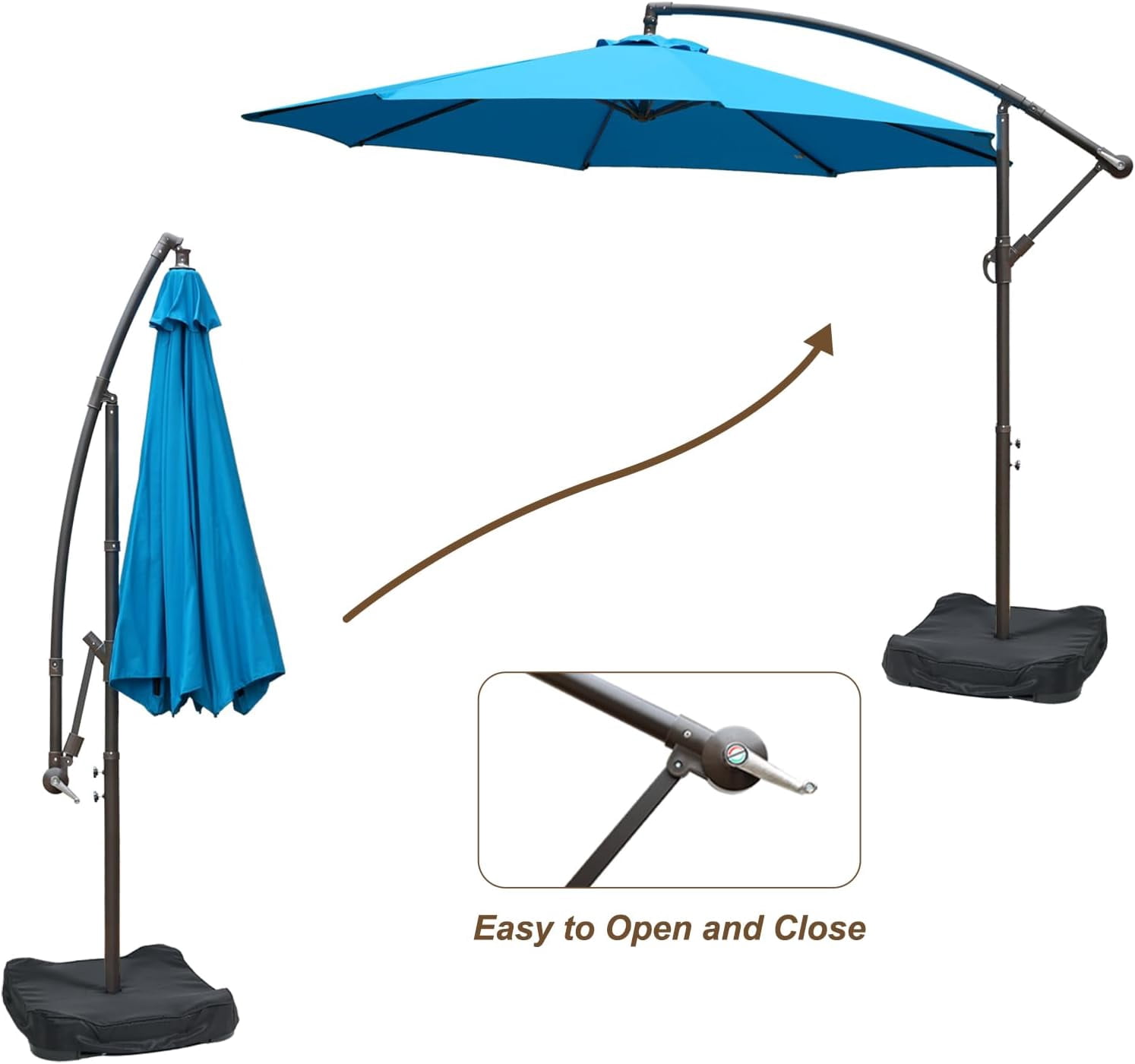 Aoodor 10Ft Offset Cantilever Hanging Patio Umbrella with Base, Outdoor Market Umbrella for Backyard, Poolside, Lawn and Garden