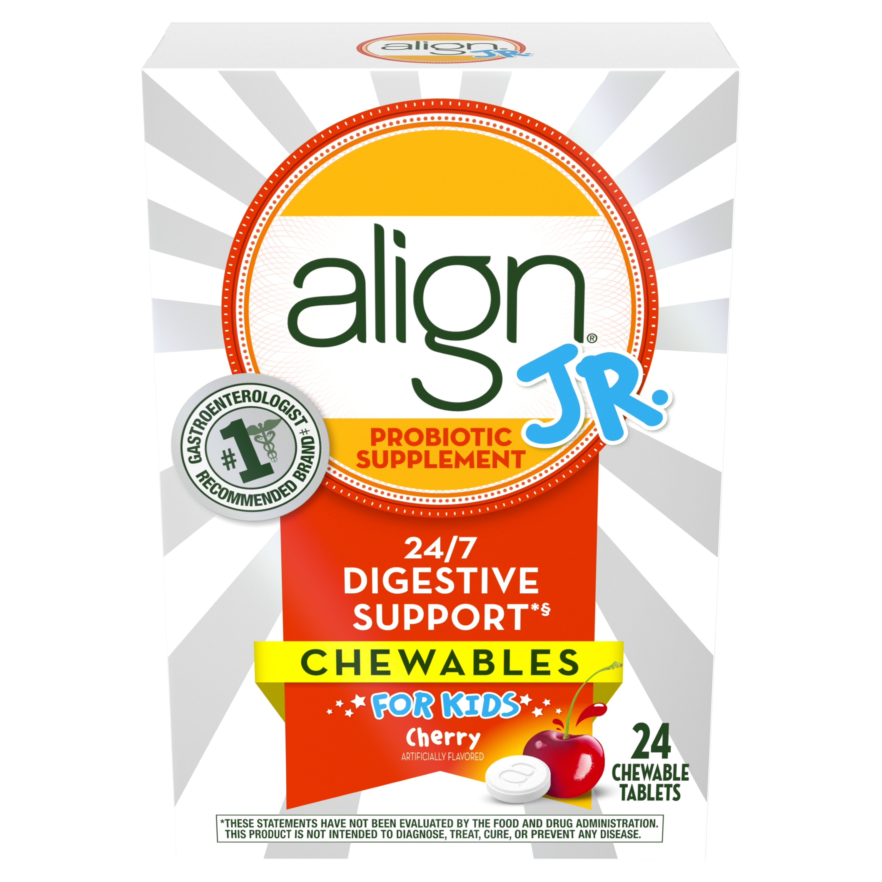 Align Jr. Chewables for Children, Daily Probiotic Supplement for Kids Digestive Health, Cherry Smoothie Flavor, 24 count, #1 Recommended Probiotic by Brand by Doctors - image 5 of 6