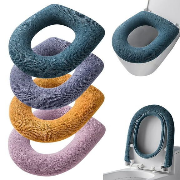 4PCS Washable Toilet Seat Cover Set – Thick Soft Elastic Toilet Cushion Pads with Full Wrap, Breathable, Comfortable, and Warm for Home Bathroom