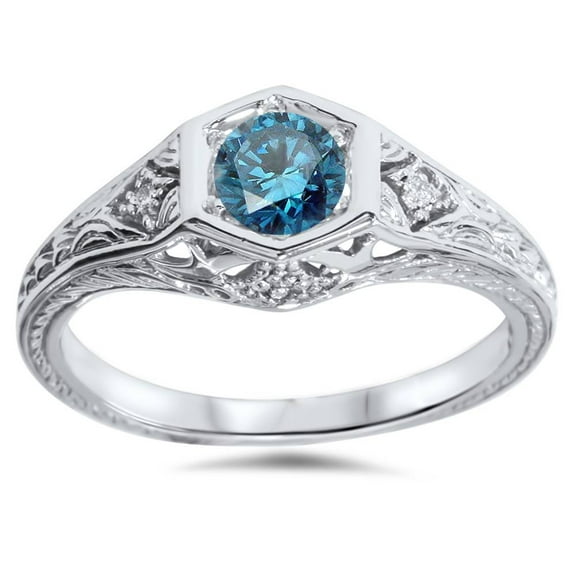 Pompeii 3/8ct Vintage Blue Diamond Engagement Ring 14K White Gold (G/H,I1-I2)