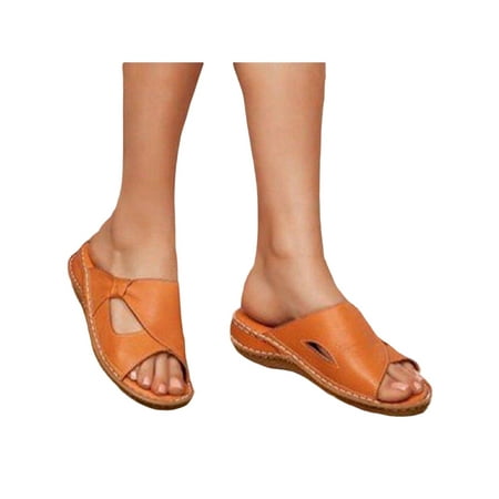 

Tenmix Womens Slides Hollow Out Wedge Sandals Slip On Slippers Thick Sole Footbeds Women s Lightweight Casual Summer Shoes Light Brown 7.5