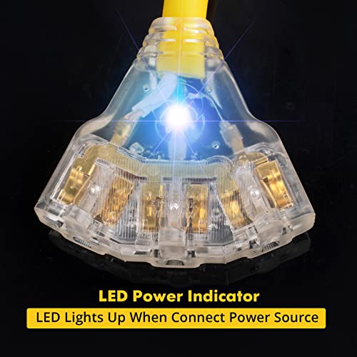 30 Amp to 110 RV Distribution Adapter, 30 Amp to 20 Amp Adapter NEMA TT-30P Male to 3x5-15R/20R Household Outlet Female with LED Power Indicator Light
