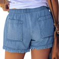 thumbnail image 4 of Women ‘s Washed Denim Shorts Casual Drawstring Elastic Waist Frayed Hem Loose Short Jeans, 4 of 5