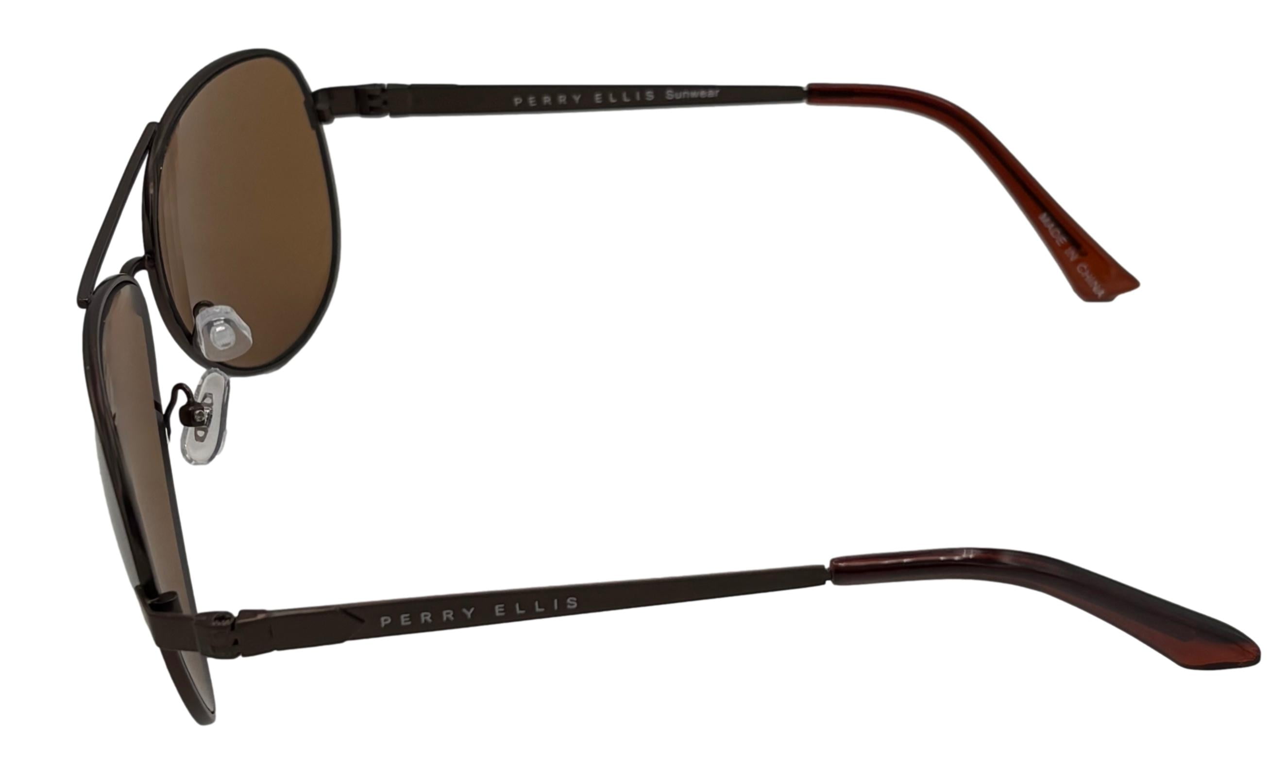 Perry Ellis Brown Men Sunglass Metal Aviator Brown, Brown Lens PE78 1
