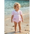 thumbnail image 4 of BemeyourBBs Newborn Baby Girl Summer Clothes Smocked Bubble Romper Infant Baby Girls Turtle Outfit Cute Embroidered Doll Collar Short Sleeve Jumpsuit Bodysuit Playsuit with Bows, 4 of 9