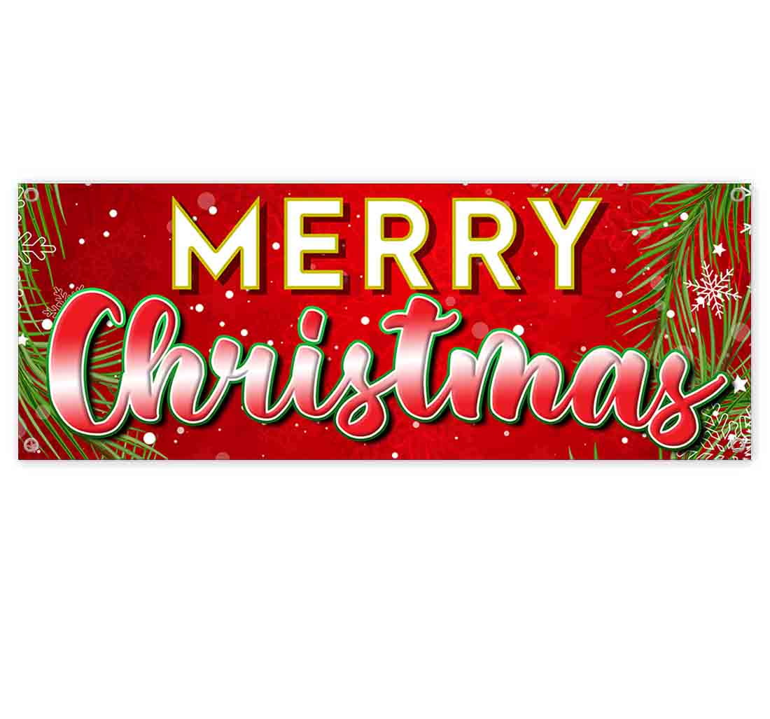 Merry Christmas 13 oz Banner Non-Fabric Heavy-Duty Vinyl Single-Sided with Metal Grommets 