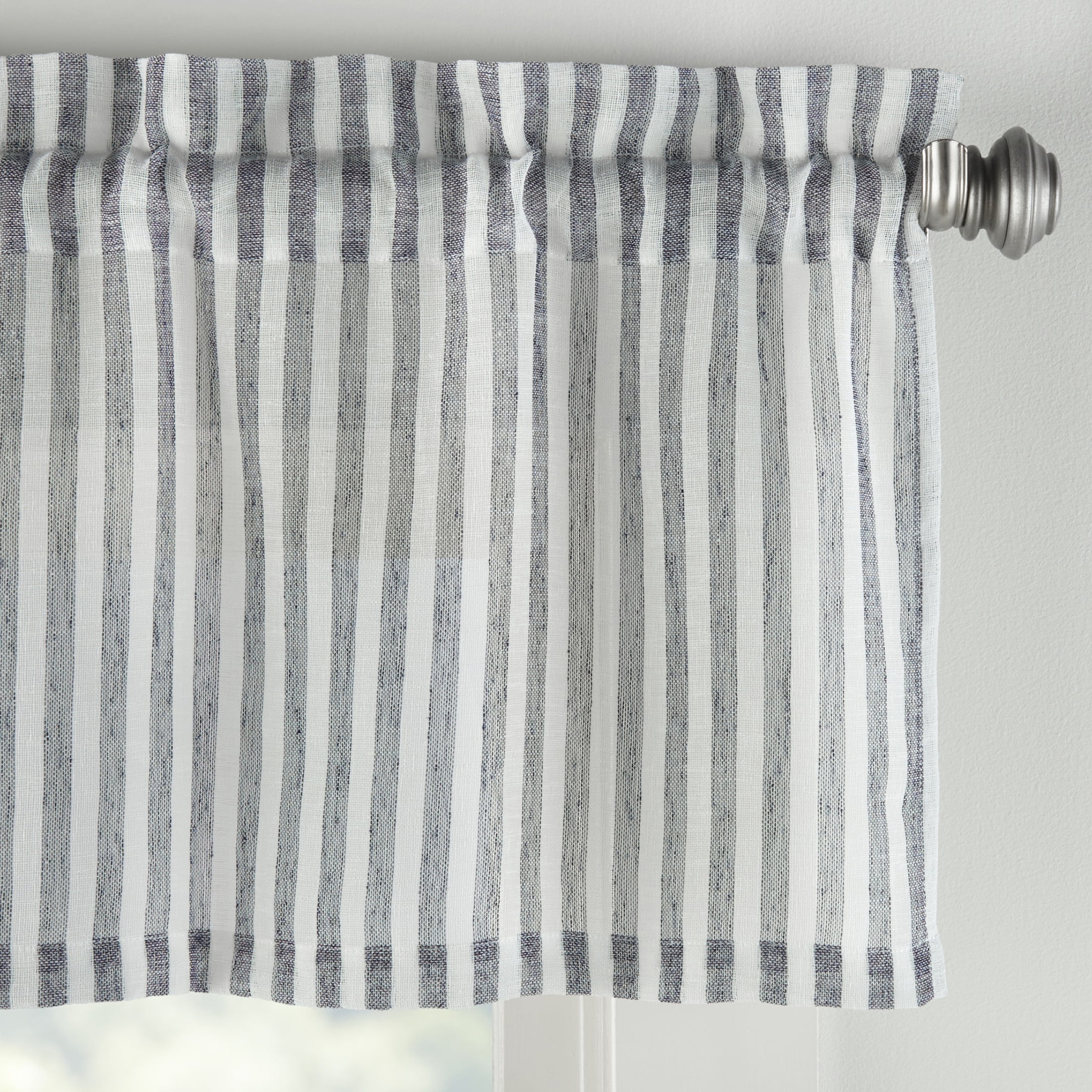 Mainstays Light Filtering Rod Pocket Stripe Curtain Tier and Valance Set, 3pc, 56"x36", Navy