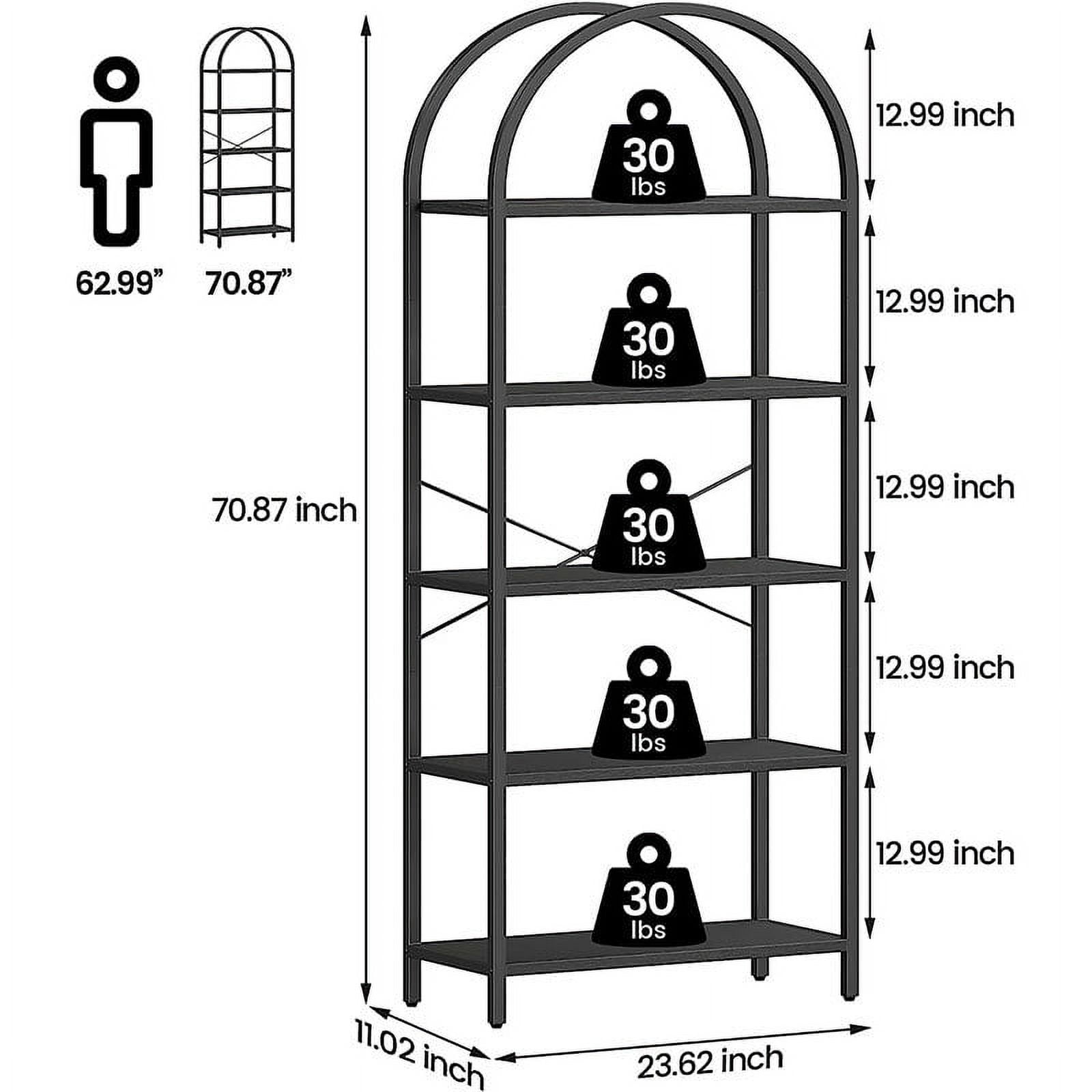 Yesfashion Bookshelf 5 Tier Bookcase Arched Display Racks Tall Standing Bookshelves Mental Frame Open Storage Rack Shelf Large Black Book Shelf for Bedroom, Living Room, Home Office,Black