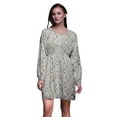 thumbnail image 1 of Bimba Robe Midi Boutonnée Gris Bleu Baies & Oiseau Flowerpecker Tunique Femme Manches Longues Smockée-TG, 1 of 1