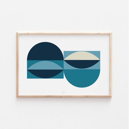 POSTER Bauhaus Blue Circle Poster, Mid Century Wall art, Circle and Lines, Modern Art Print, Retro Poster, Blue Geometric Wall Art Poster-UNFRAMED