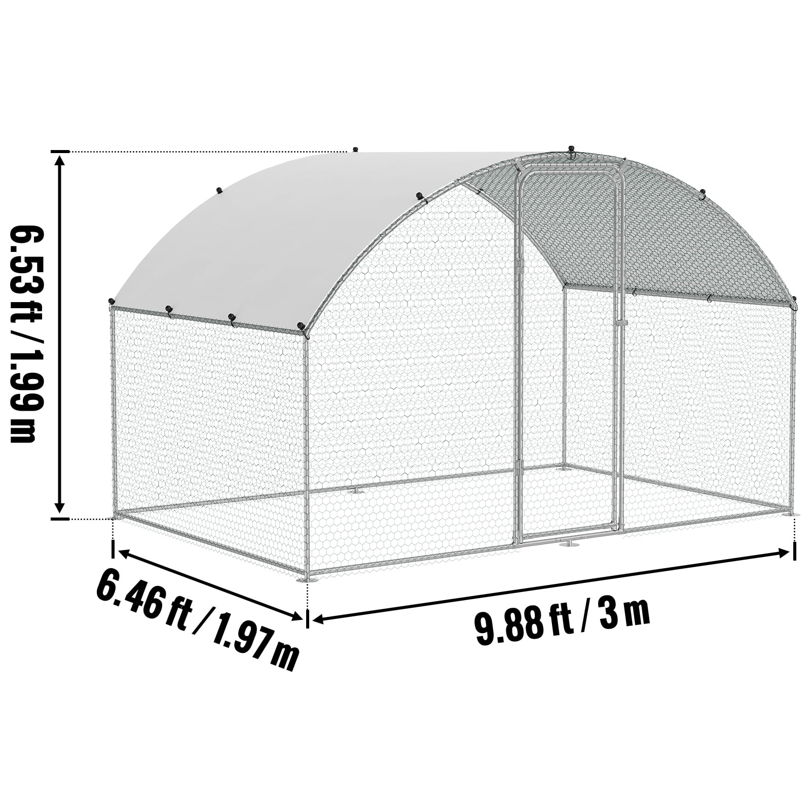 KFFKFF Metal Chicken Coop 9.8 x 6.5 x 6.5 ft Dome Roof Poultry Cage Chicken Run with Waterproof Cover Large Outdoor Walk in Chicken Coop Cage for Backyard, Farm