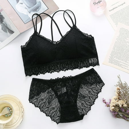 

Lace Bra Set With Cross Back Design 3/4 Cut Design Solid Color Comfortable To Wear Lightweight For Daliy Life