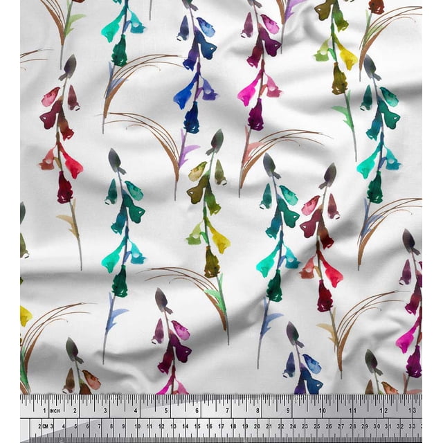 Soimoi White polyester Crepe Fabric Colorful Flower Watercolor Decor Fabric Printed BTY 42 Inch Wide