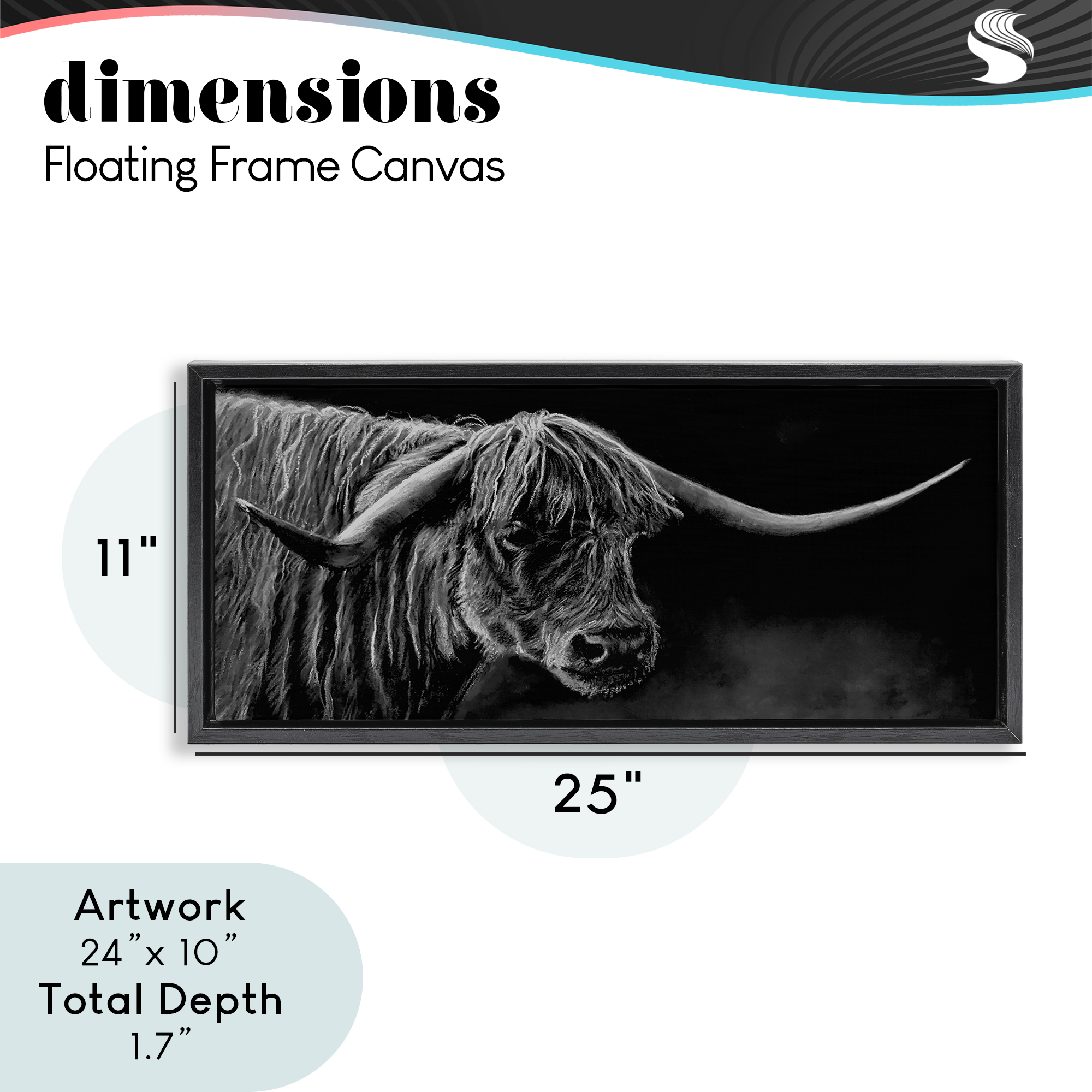 Highland Longhorn Portrait Black Framed Floater Canvas Wall Art, design by Patricia Reynolds