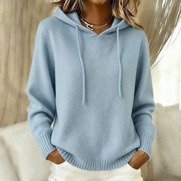 Women's Oversized Knit Pullover Hoodie | Cozy Loose Fit Sweatshirt for Casual Daily Wear, Light Blue, L for Fall Winter