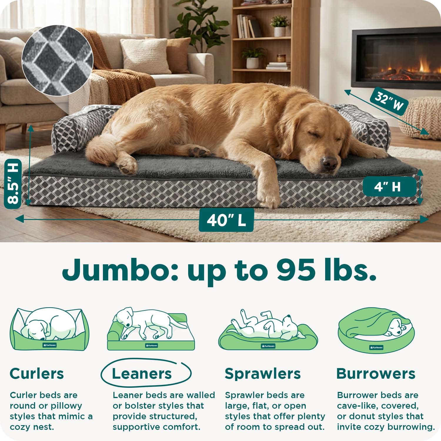 FurHaven Pet Products Orthopedic Sofa-Style Pet Bed for Dogs & Cats, Diamond Gray, Jumbo