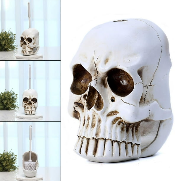 Gothic Toilet Brush Holder Novelty Hygienic Skull Cranium for