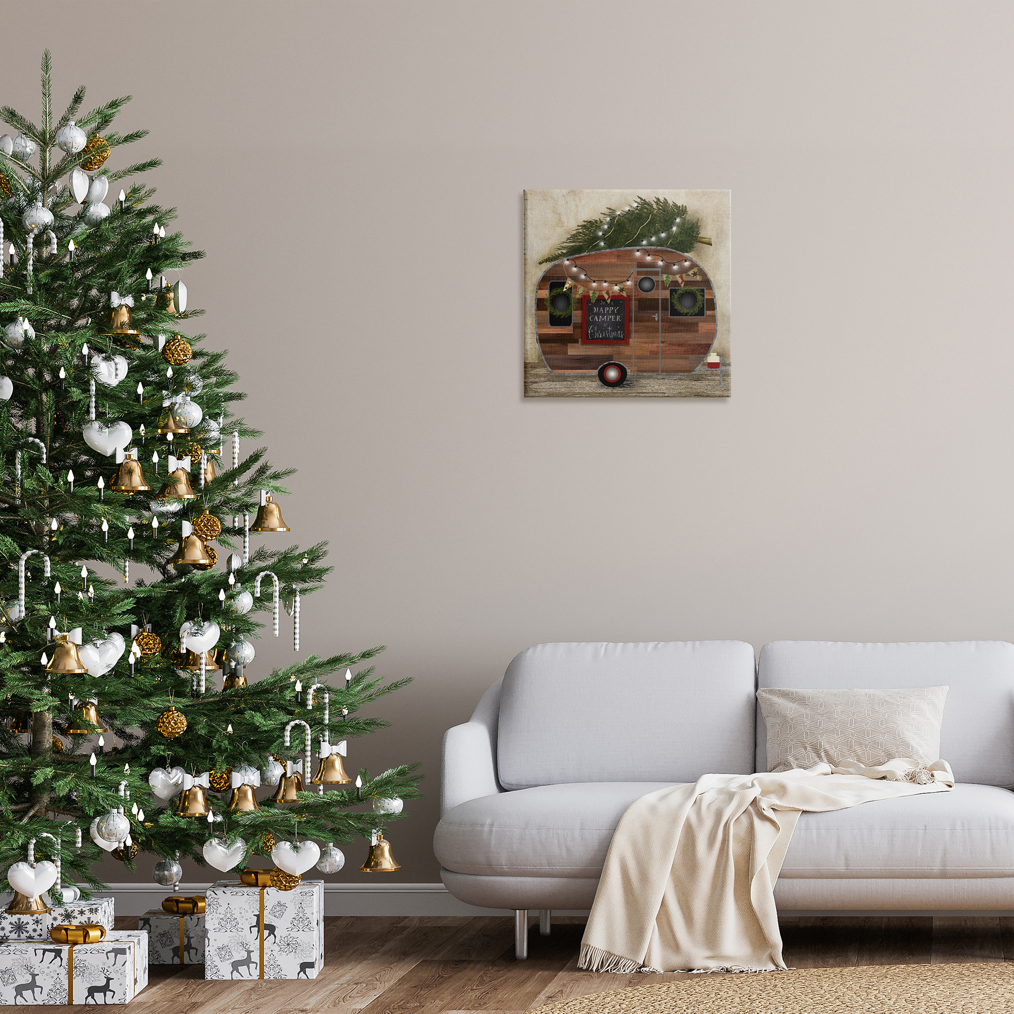 Stupell Industries Happy Camper At Christmas Holiday Painting Gallery Wrapped Canvas Art Print Wall Art, 24 x 24