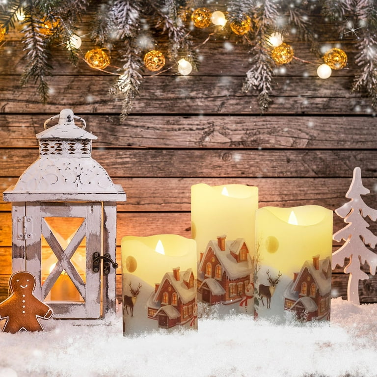 Set Of 5 Flameless Candles With Embedded Star Lights & Remote - Timer Function, Battery Operated, Grey