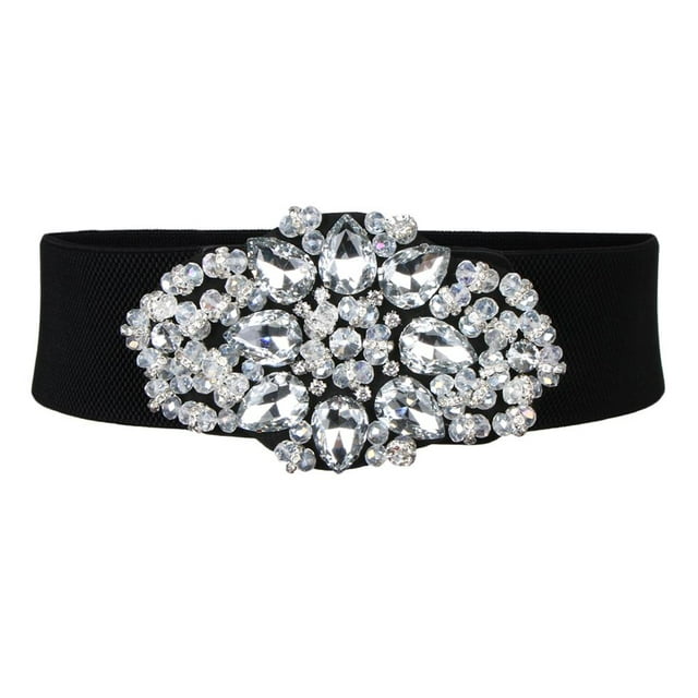 Cinturón corsé de cintura ancha con diamantes de imitación para mujer Blanco
