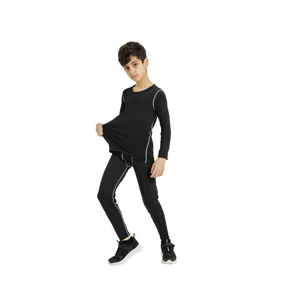 LNFINTDO Boys Compression Set Youth Boys Compression Shirt Athletic Pants Long Sleeve Baseball Undershirt Soccer Sports Base Layer Top & Pants