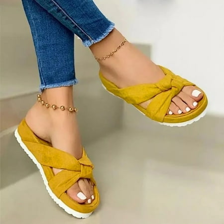 

Women Summer Slip-On Flock Flat Beach Open Toe Sandals Breathable Slippers Shoes