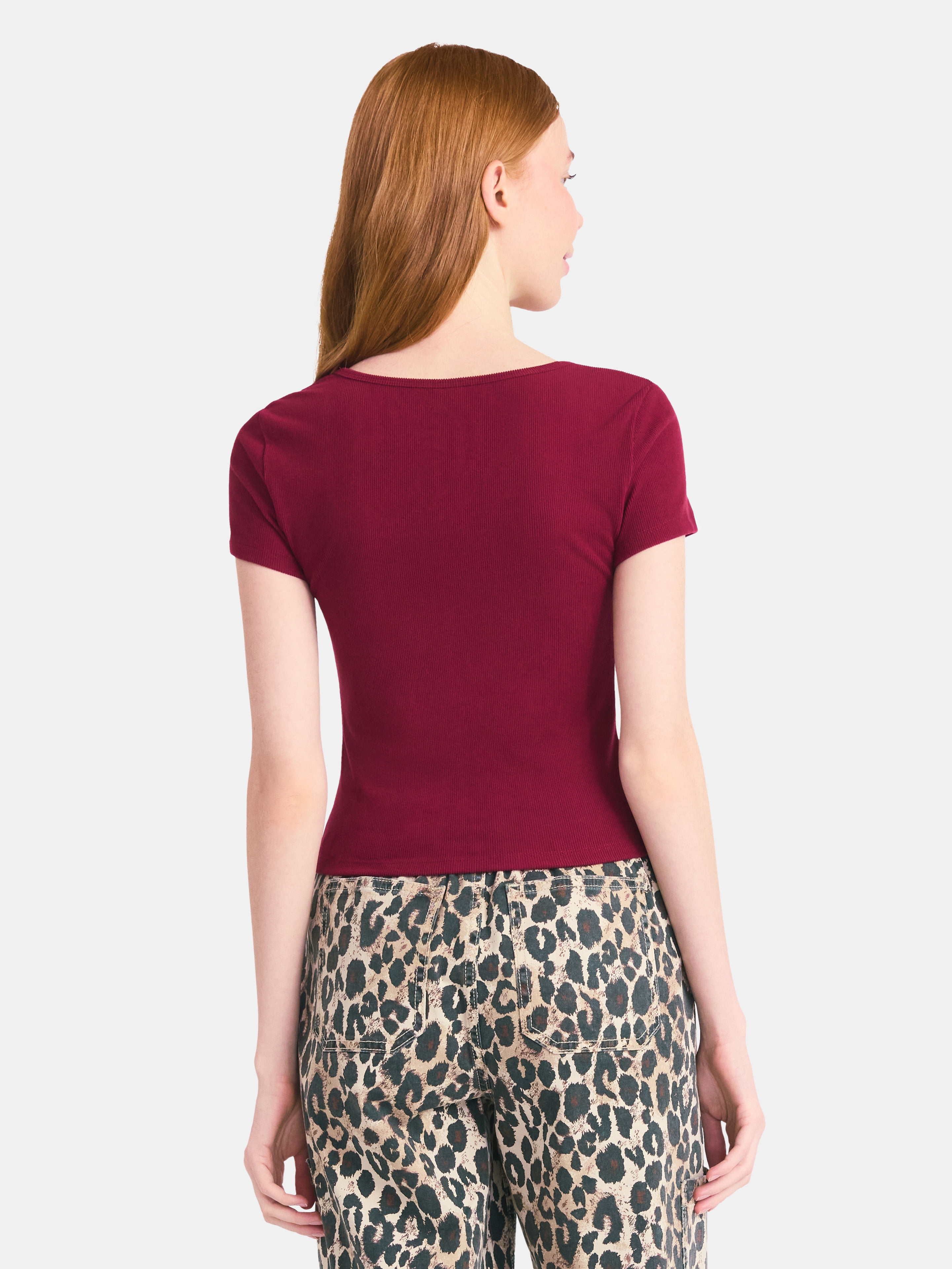 No Boundaries Square Neck Tee with Satin Bow, Women's
