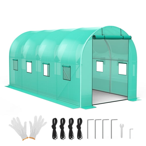 7x15x7 FT Walk-in Tunnel Greenhouse, Portable Outdoor Plant Greenhouse with Galvanized Steel Frame, Reinforced PE Cover, Zipper Doors & 8 Vents