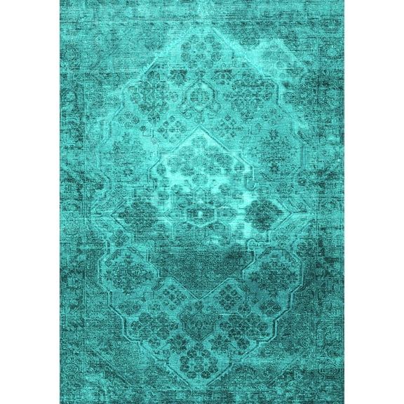 Ahgly Company Machine Washable Indoor Rectangle Persian Turquoise Blue Traditional Area Rugs, 5' x 7'