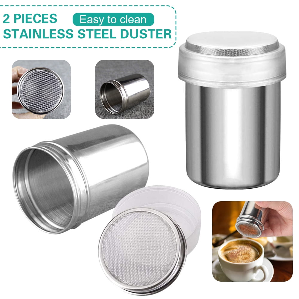 Vonter 2pcs Powder Sugar Shaker Duster, Stainless Steel Powder Sugar Shaker with Lid, Sifter for Cinnamon Sugar Pepper Powder Cocoa Flour, Size: 2.3