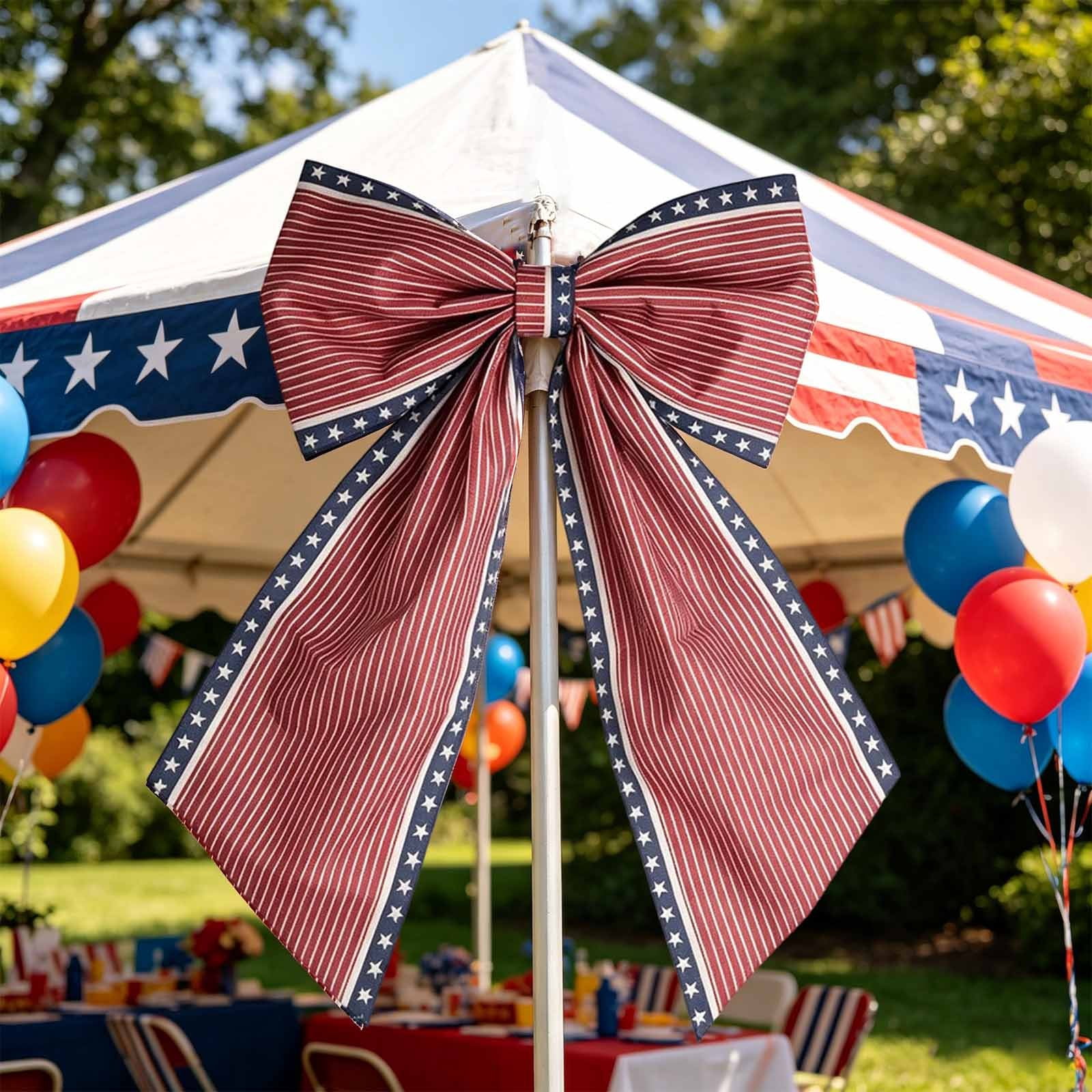 Patriotic Wreath Bows for Front Door Large 35.4" Red White and Blue Ribbon with Stars and Stripes for 4th of July Memorial Day Indoor Outdoor Party Decor
