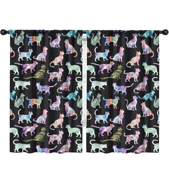 Blackout Kids Curtains,Patterned Cat Silhouette Black Pattern Children's Insulated Curtains Set Of 2,Bedroom Essentials,Toddler Room Decor 52"x84"