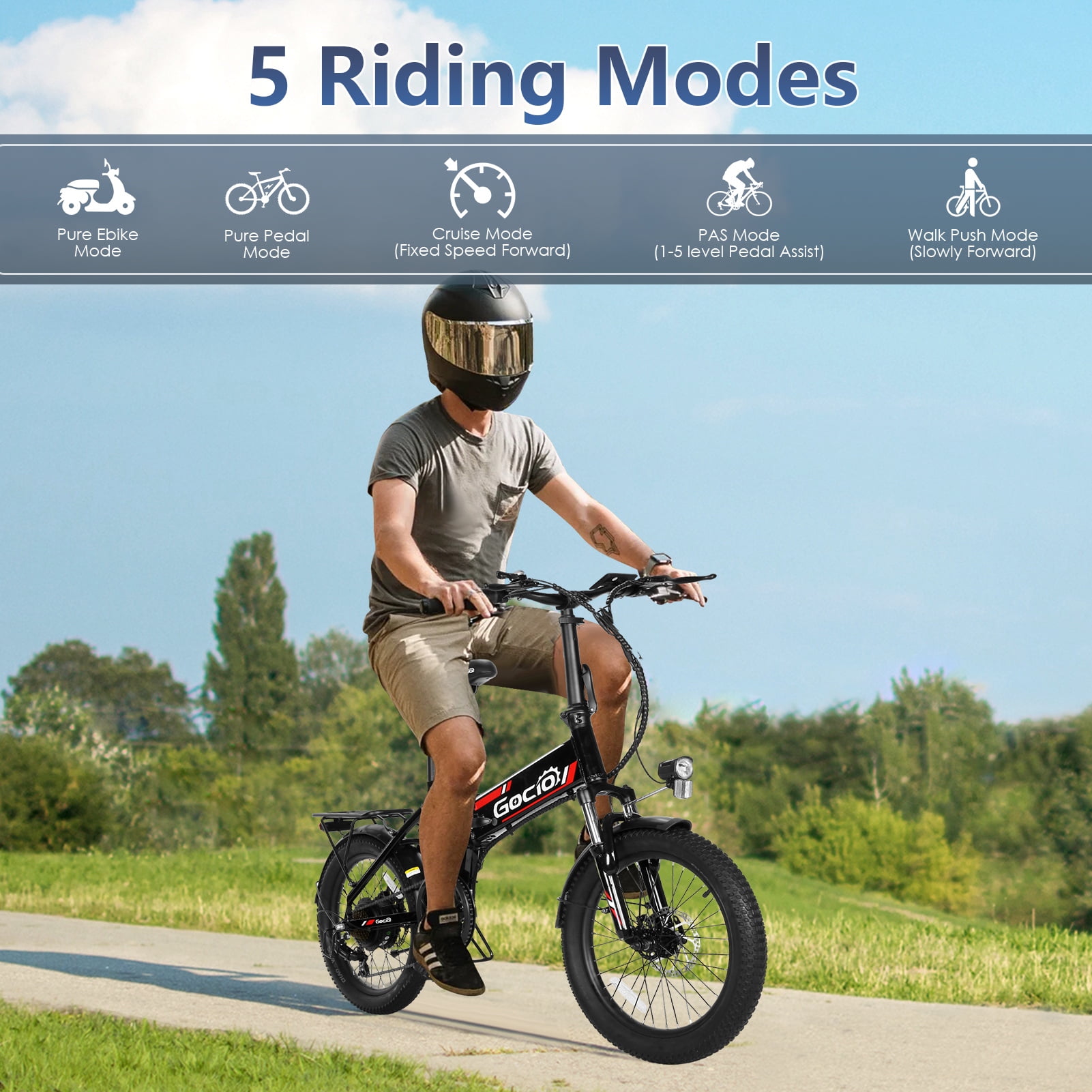 Gocio Foldable Electric Bike for Adults, Peak 750W Electric Mountain Bicycles, 20" * 2.4" Fat Tire Electric Bicycle, 375Wh 48V Removable Lithium-Ion Battery,Urban Commuter Ebike Man Woman UL2849
