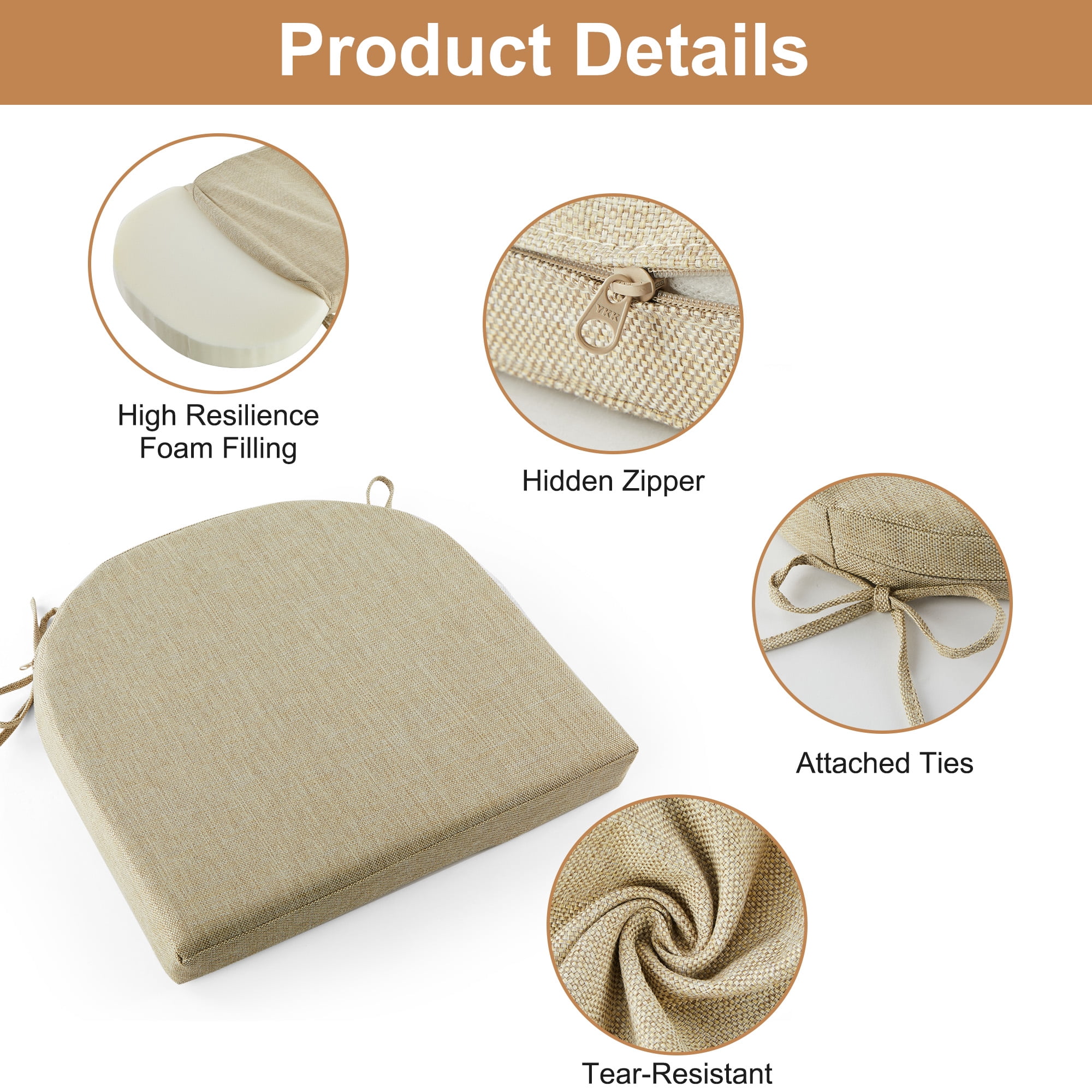 Panpaddle Outdoor Seat Pads Seat Cushions 4-Piece Solid Waterproof Patio Seat Chair Cushions 17"X16"X2" Rounded Square Patio Cushions, Beige, Set of 4