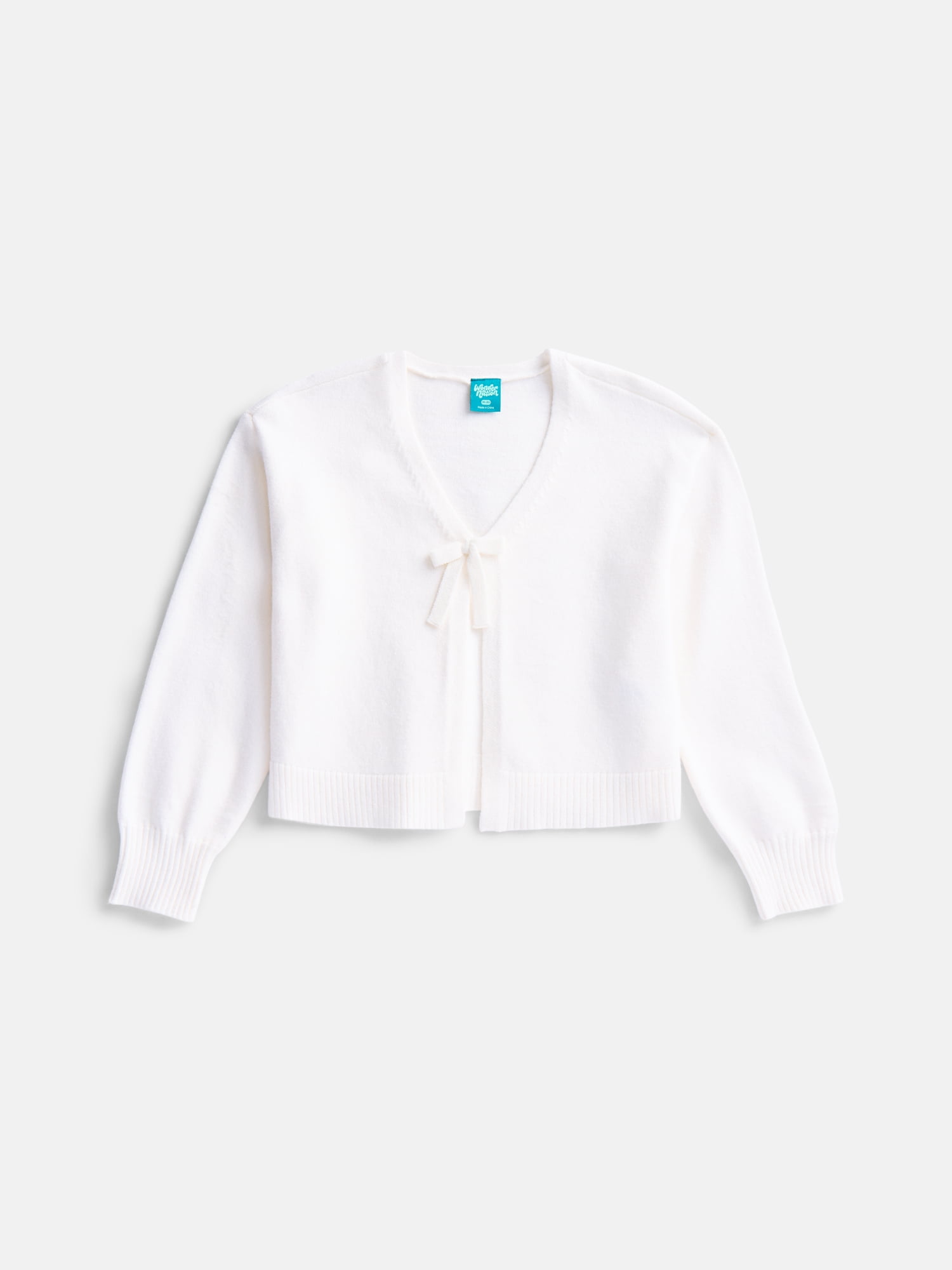 Wonder Nation Girls Bow Front Cardigan with Long Sleeves, Sizes 4-18 & Plus