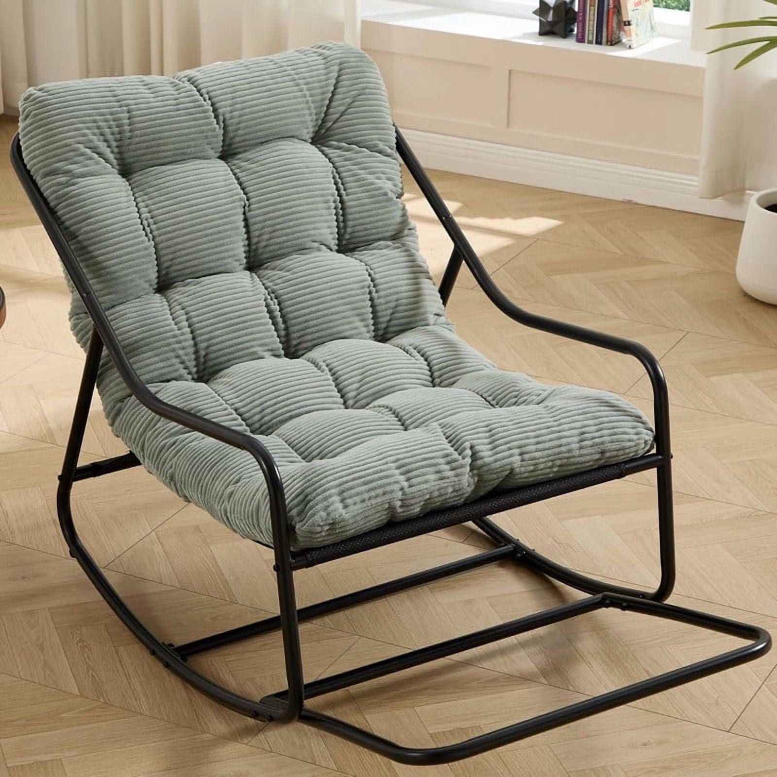 Outdoor Rocking Chair, Papasan Rocking Chair with Metal Frame, Comfy Rocker Lounge Chair for Living Room Porch Patio Garden