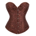 thumbnail image 2 of Tops de corsé Prolriy para mujer, conjuntos de top de corsé con bustier para mujer, faja de cintura de satén negro, tops góticos de talla grande, tops para mujer, café XS, 2 of 4