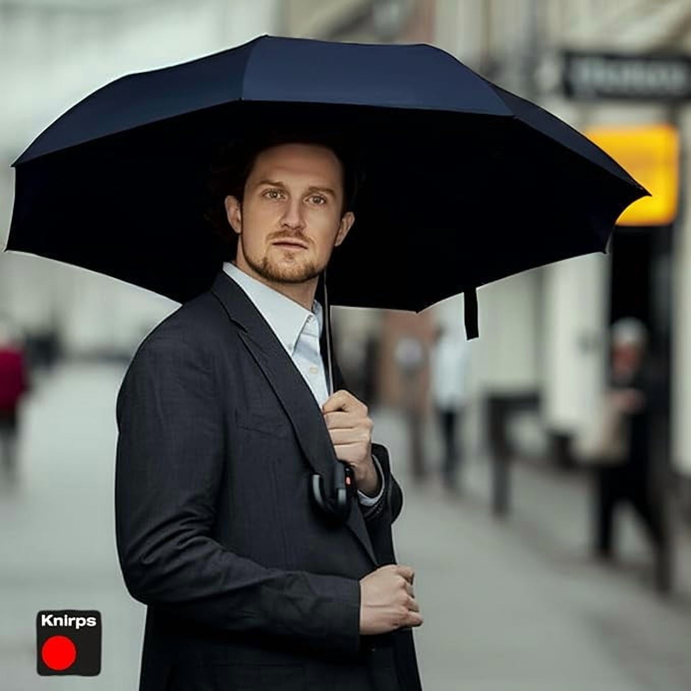 Knirps T.260 Duomatic Medium Pocket Rain Umbrella in Navy– Automatic Open Close, Wind-Tunnel Tested to 93mph, Hook Handle Design, 38in Canopy, OEKO-TEX, Fits in Backpacks & Purses