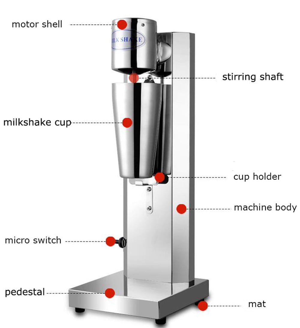 PreAsion Milkshake Machine Single Head Milk Tea Drinks Mixer Stainless Steel