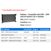 Radiator - Compatible with 2005 - 2009 Audi A4 Quattro 2.0L 4-Cylinder 2006 2007 2008