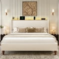 thumbnail image 5 of Breltam Upholstered Platform Bed with Wingback Headboard, King Size Bed with LED Lights and Charging Station, Beige, 5 of 12