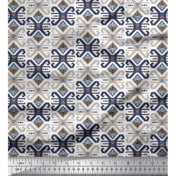 Soimoi Poly Georgette Fabric Ikat Kilim Print Fabric by The Yard 42 Inch Wide