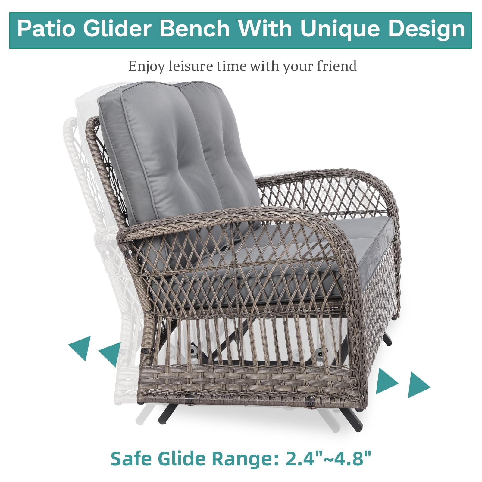 MEETWARM 7 Pieces Outdoor Patio Rattan Furniture Sets, All Weather Patio Wicker Conversation Set- 2 Rocking Chairs, 2 Swivel Chairs, 1 Loveseat Glider w/Cushions, 2 Glass-Top Coffee Table, Gray