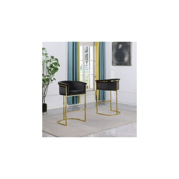 Velvet Bar Stool with Gold Legs - Modern Upholstered Counter Height Stool - Set of 1